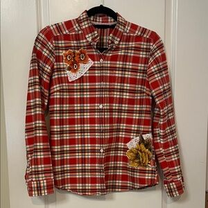 Eddie Bauer Red Plaid Shirt with Floral Details